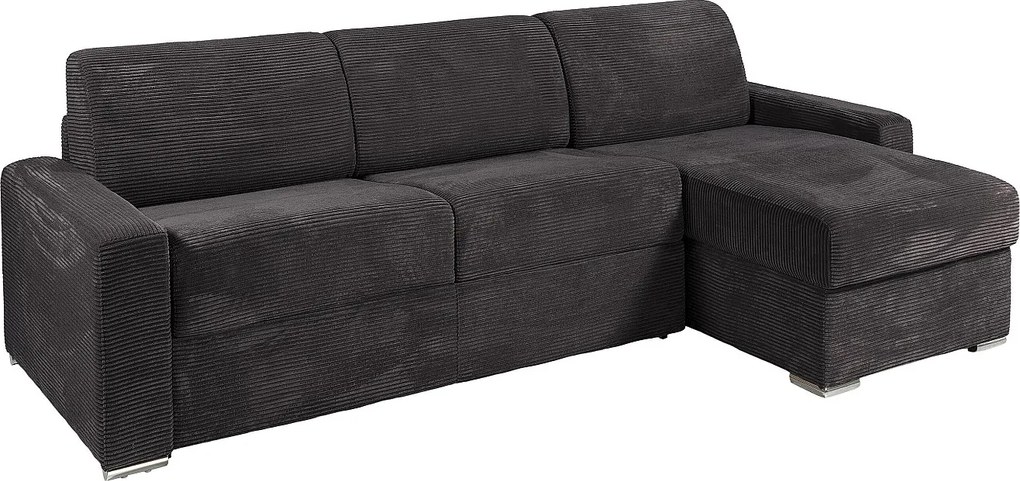 Kanapa narożna rozkładana uniwersalna z szarego sztruksu - Powierzchnia spania 140 cm - Materac 22 cm z pianką z pamięcią kształtu - CALITO