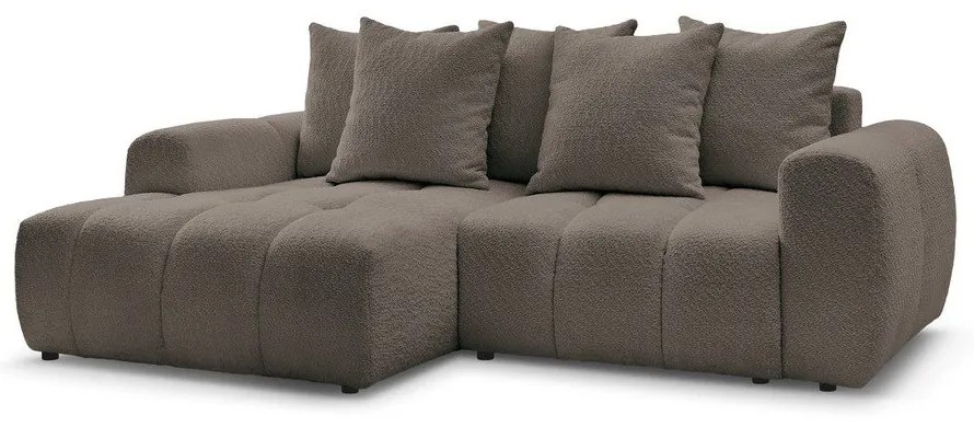 Brązowy rozkładany narożnik z materiału bouclé ze schowkiem (lewostronny/z szezlongiem) Roxelane – Bobochic Paris