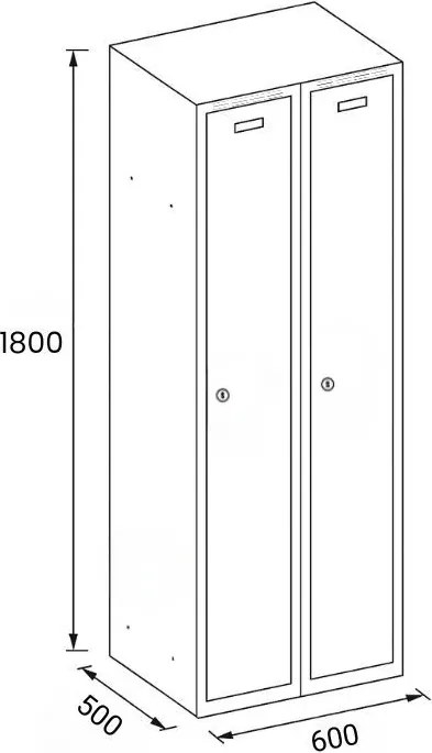 Metalowa szafka ubraniowa S8 na cokole, 2-drzwiowa, 1800 x 600 x 500 mm, zamek obrotowy, drzwi czerwone