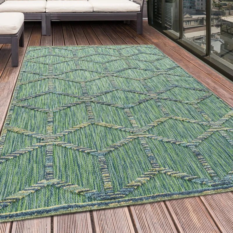 Dywan sznurkowy Bahama 3D romby zielony 80 cm x 250 cm