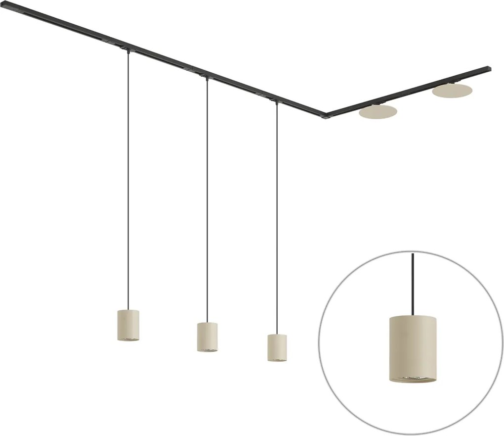 Nowoczesny system szynowy czarny z 3 lampami wiszącymi i 2 beżowymi lampami sufitowymi 1-fazowy - Iconic Holt Pulley