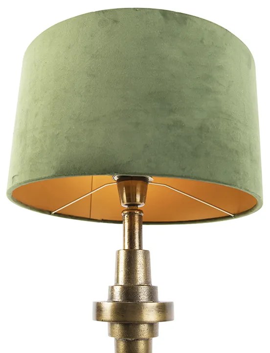 Lampa stołowa art deco z abażurem z weluru zielonym 35 cm - Diverso ArtDeco Oswietlenie wewnetrzne