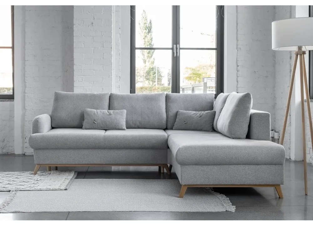 Jasnoszary rozkładany/ze schowkiem narożnik (prawostronny/w kształcie litery L) Scandic Lagom – Miuform