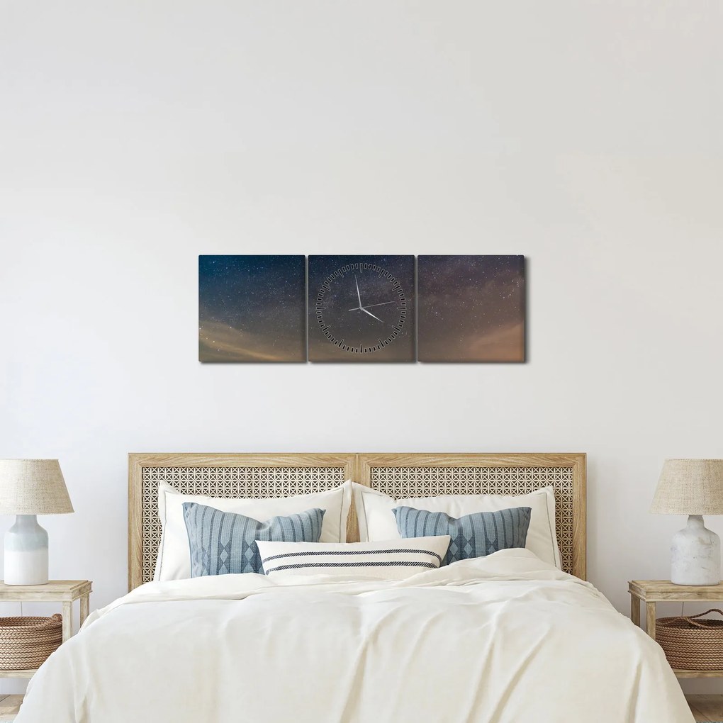 Obraz nocnego nieba (z zegarem) (90x30 cm)