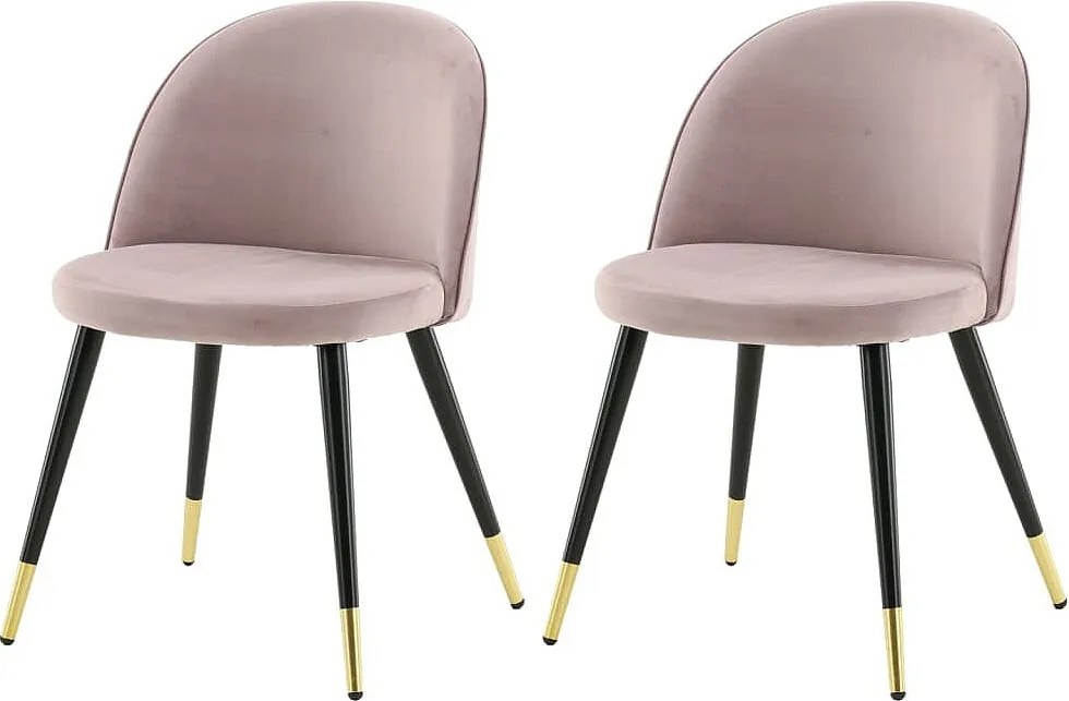 Zestaw 2 różowych, czarnych i mosiężnych krzeseł do jadalni z weluru dla eleganckiego i wygodnego dotyku