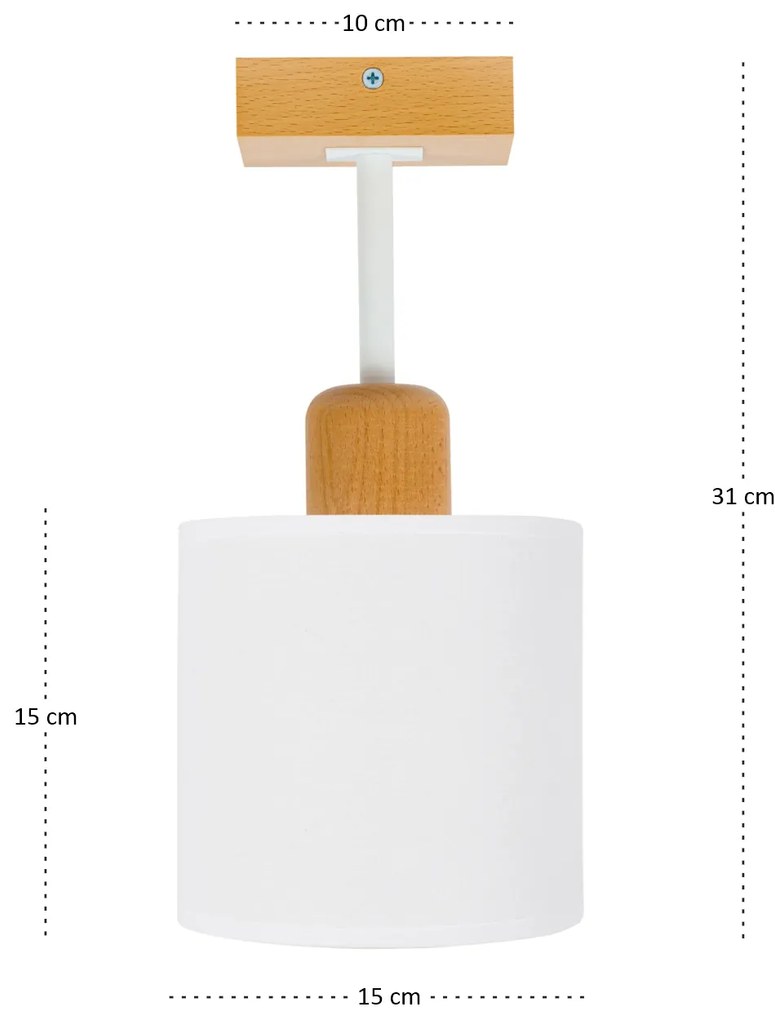 Biała lampa sufitowa, jednopunktowy spot CL-DWE10x10BU-WE z drewna E27