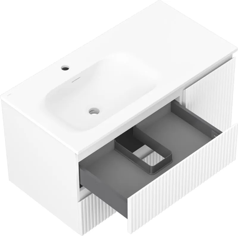 Mexen Rivel szafka łazienkowa 90 cm z umywalką Vela lewą, 2S, 1D, ryflowana, biała mat - 91A23-09047-3-BBFFF01-W23L01