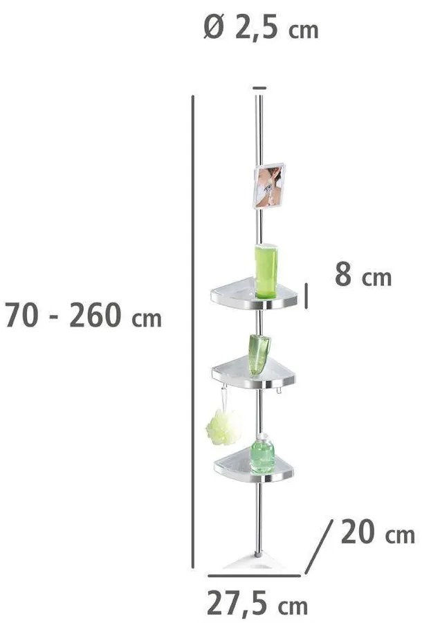 Narożna półka łazienkowa Premium Edge Shiny, 3 poziomy, lusterko, teleskopowa, WENKO