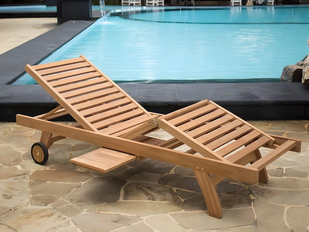 Zestaw 2 leżaków wielopozycyjnych z drewna tekowego - Naturalny jasny - BYBLOS II marki MYLIA