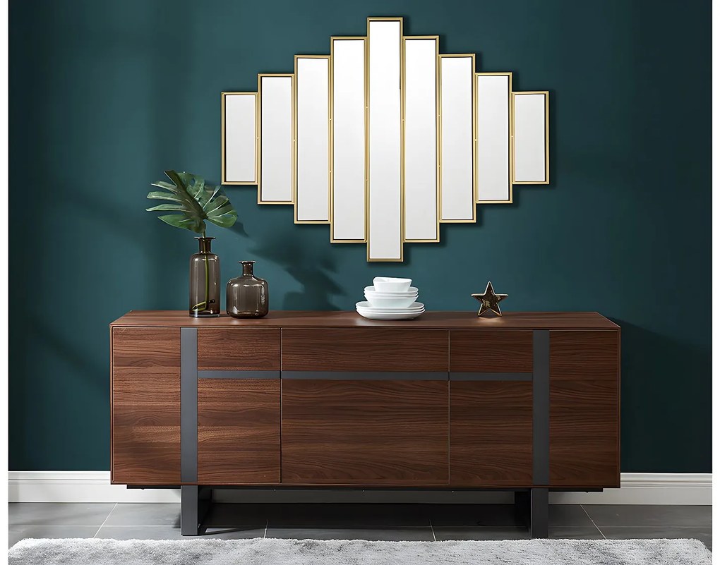 Symetryczne, metalowe lustro Art DecoGALICE - Dł. 90 x Wys. 120 cm - Złote