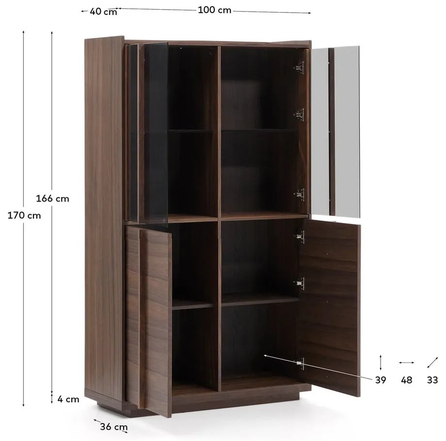 Brązowa witryna w dekorze orzecha 100x170x40 cm Onix – Kave Home