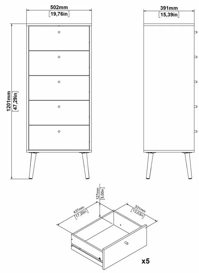 Antracytowa wysoka komoda 50x120 cm Bodo – Tvilum