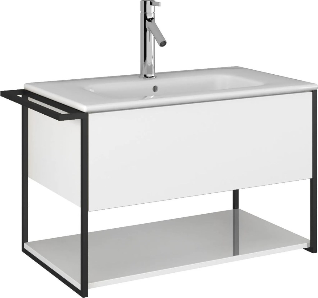 Szafka łazienkowa wisząca biała loftowa 80 x 45 cm z umywalką z otworem VALO