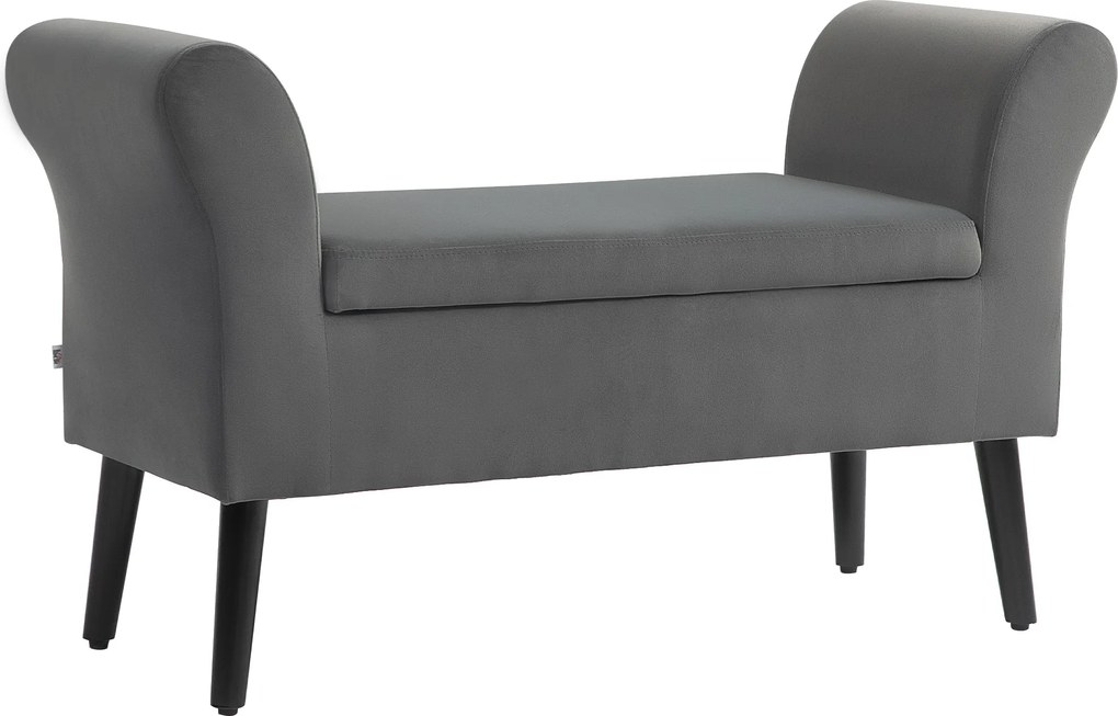 HOMCOM Ławeczka z miejscem na przechowywanie, składana pokrywa, miękka siedziska, aksamitny wygląd, 111,5x41x65 cm, Szara