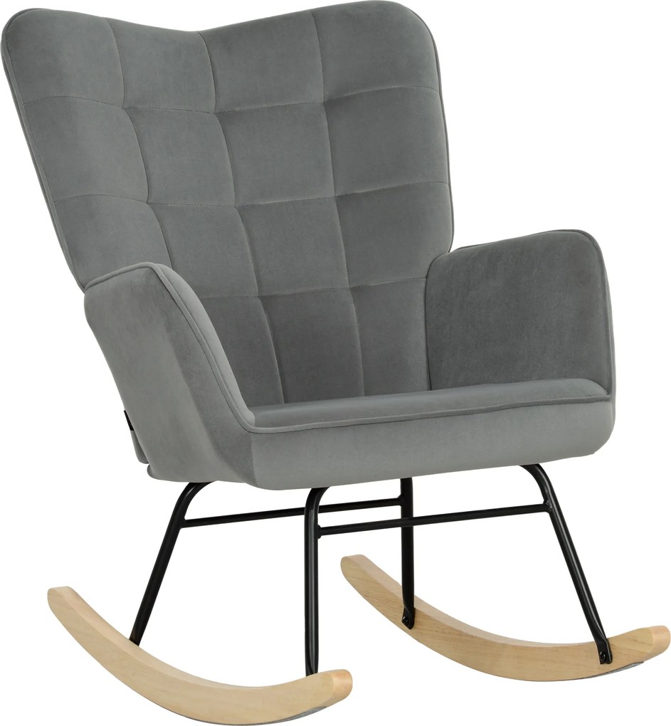 HOMCOM Wintage fotel bujany, zakrzywione płózki, gruba tapicerka, drewno bukowe & stal, ciemnoszary