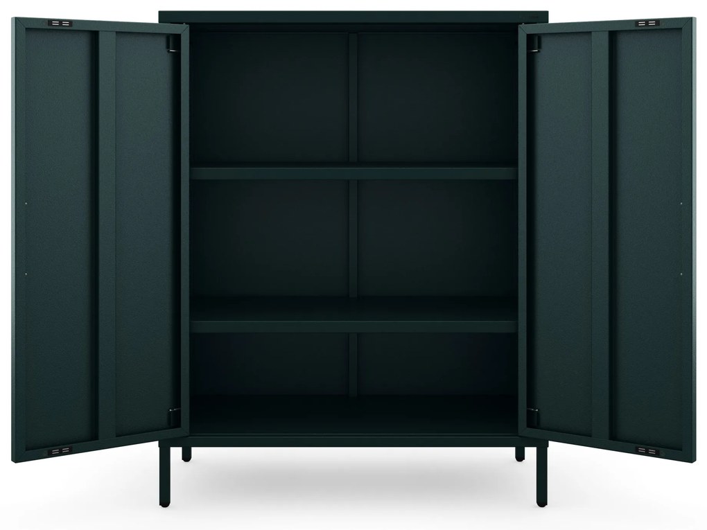 Szafka metalowa niska na nóżkach z półkami butelkowa zieleń, 800x1015x400 mm: VITO Modern