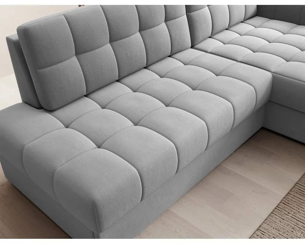 Szary aksamitny rozkładany narożnik (prawostronny/z szezlongiem) Blezalt – ELTAP