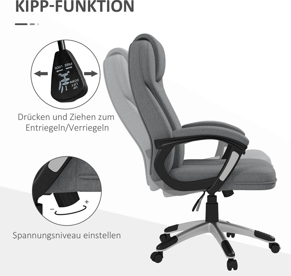 Vinsetto Krzesło biurowe Fotel biurowy Odciążenie stawów regulacja wysokości Funkcja wychylenia 6x75x120cm Szary | Aosom PL