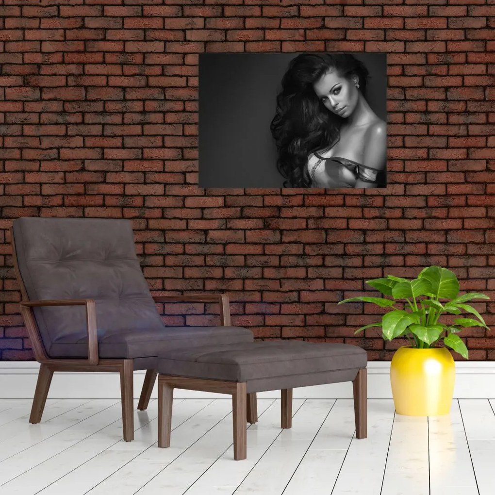 Obraz - Czarno - biały portret uwodzicielskiej kobiety (70x50 cm)