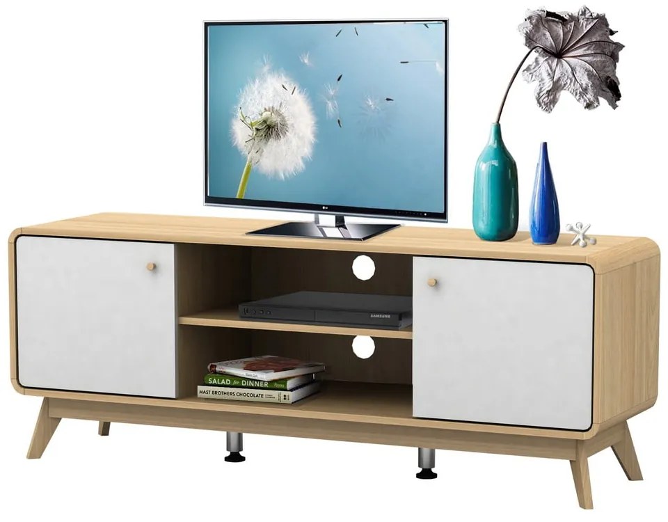 Biało-naturalna szafka pod TV w dekorze dębu 140x53 cm Caitlin – Støraa
