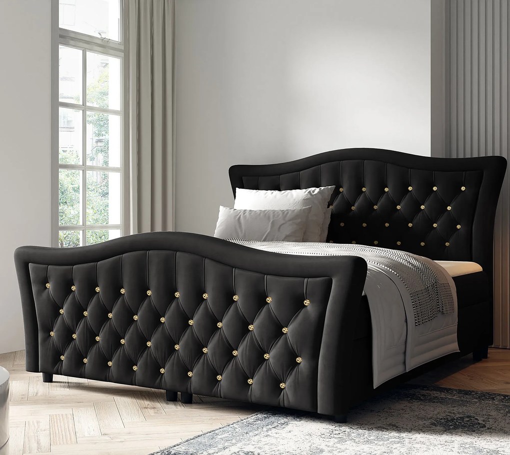 Czarne łóżko kontynentalne z kryształkami 5 rozmiarów Z7-Z21