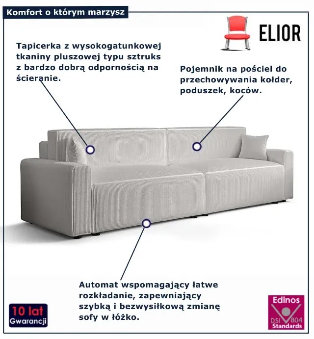 Biała sofa tapicerowana z funkcją spania W3-R85
