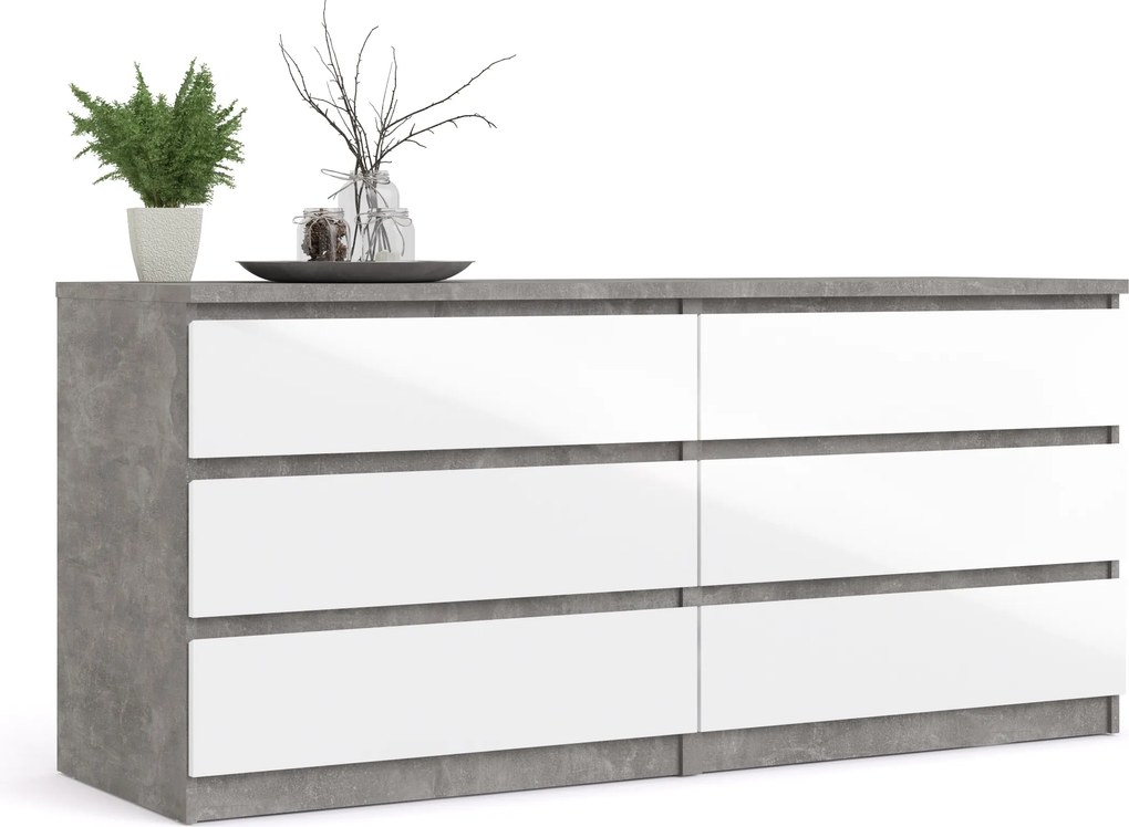 Komoda w wysokim połysku Naia 6S biały/beton