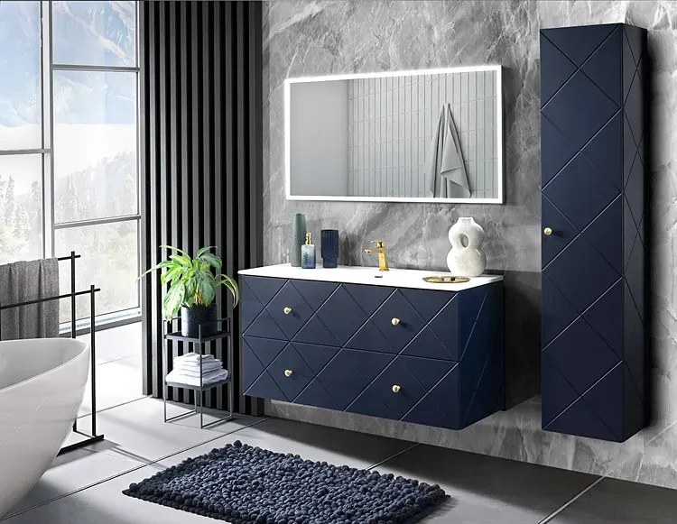 Prostokątna umywalka ceramiczna Defires 120 CM - Biała