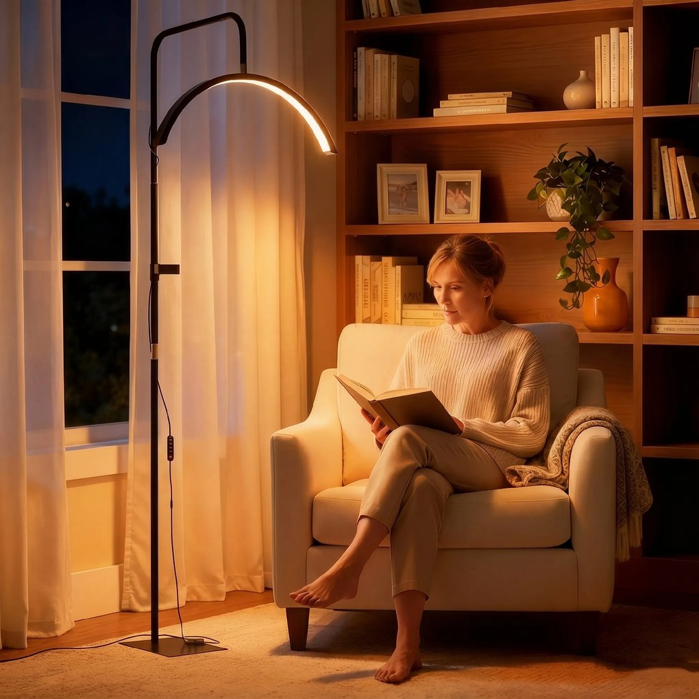 HOMCOM Lampa stojąca z obracaną głowicą 350° 7 temperatur barwowych i uchwytem na telefon | Aosom PL