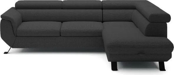 Narożnik RAVEN L Prawostronny wolnostojący z funkcją spania tkanina ARAGON 99 Czarny WERSAL