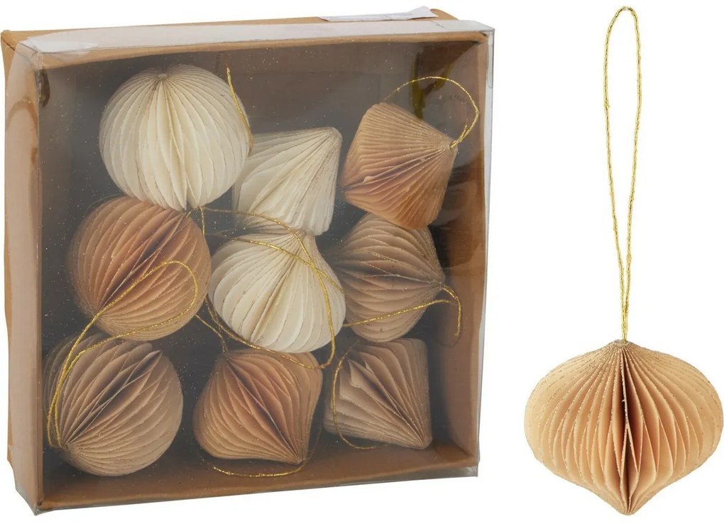 Zestaw 9 szt. ozdób świątecznych Ornaments, złoto-beżowe, 6 cm, plaster miodu