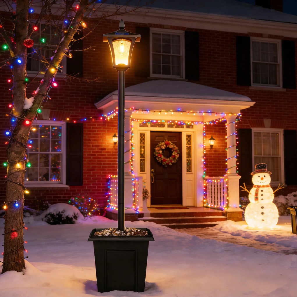 Outsunny Solarna lampa ogrodowa, odporna na warunki atmosferyczne, wysokość 160 cm, LED, 10 godz. oświetlenia, IP44, zewnętrzna, Czarna | Aosom PL