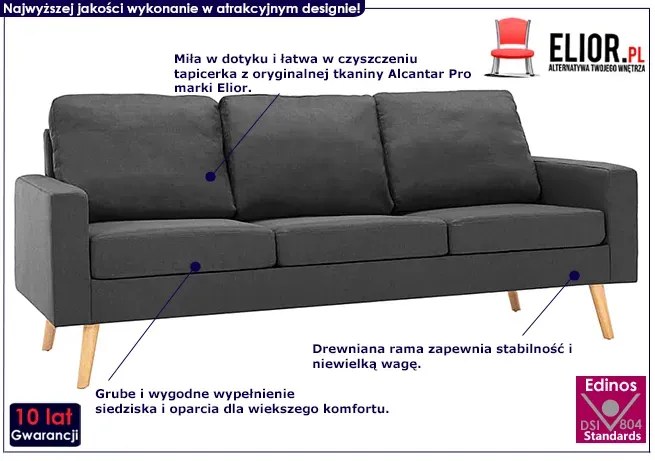 3-osobowa ciemnoszara sofa - Muria 3Q