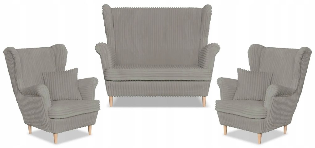 Zestaw uszak Rene Estella sofa fotele Family Meble jasno szary sztruks