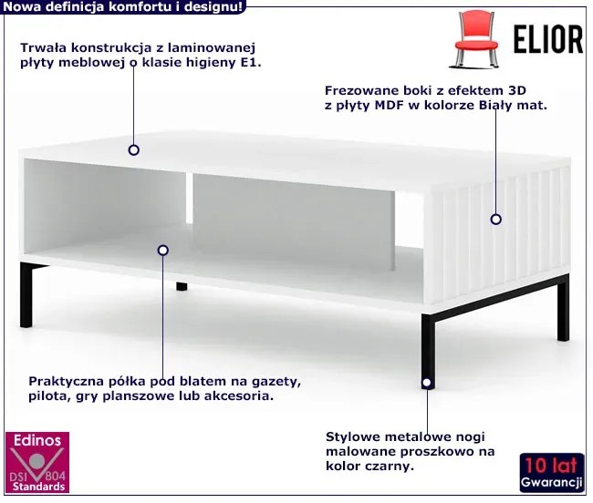 Biały lamelowy stolik kawowy z półką - Dixter 6X