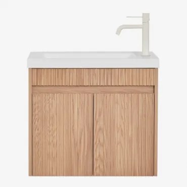 Zestaw Wiszących Mebli Łazienkowych Zintegrowany Z Umywalką Narek Popielaty Brąz & Bezlusterkowiec & Kremowa Tapioca - Sklum