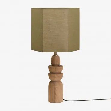 Lampa Stołowa Z Drewna Mango Koski Drewno Mango & Sage Green Ø30 Cm Tenerife - Sklum