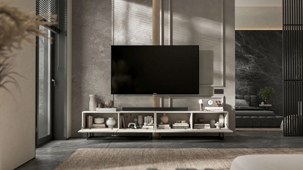 Podwójna szafka RTV Enjoy 240 cm, na płozach, kaszmir mat