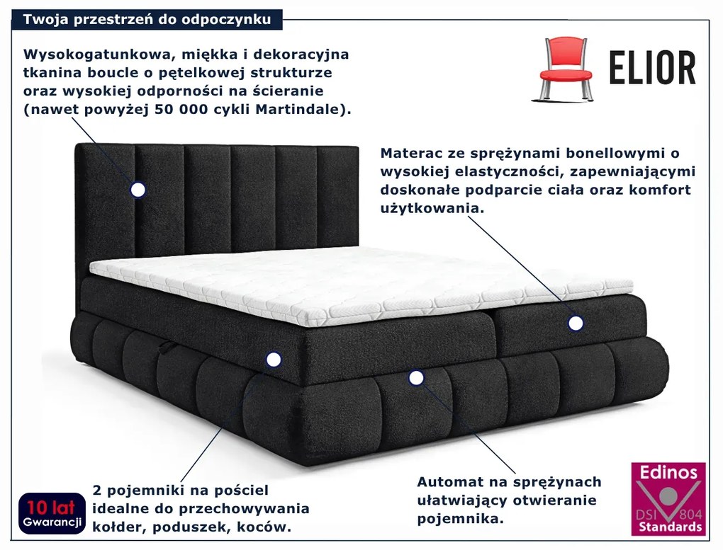 Czarne pikowane łóżko kontynentalne 5 rozmiarów A6-B23