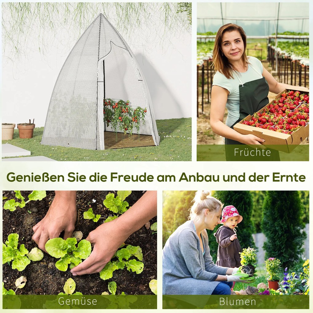 Outsunny Szklarnia Ochronna Przed Zimą, Miniszklarnia z Rolowanymi Drzwiami, Biała, 160 x 140 x 180 cm