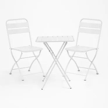 Zestaw Kwadratowy Stół 60x60 Cm I 2 Składane Krzesła Ogrodowe Ze Stali Janti Biała - Sklum
