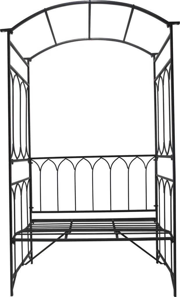 Outsunny Metalowa Pergola z Ławką - Czarny Kolor, 115x50x203cm - Ogrodowa Oaza Relaksu