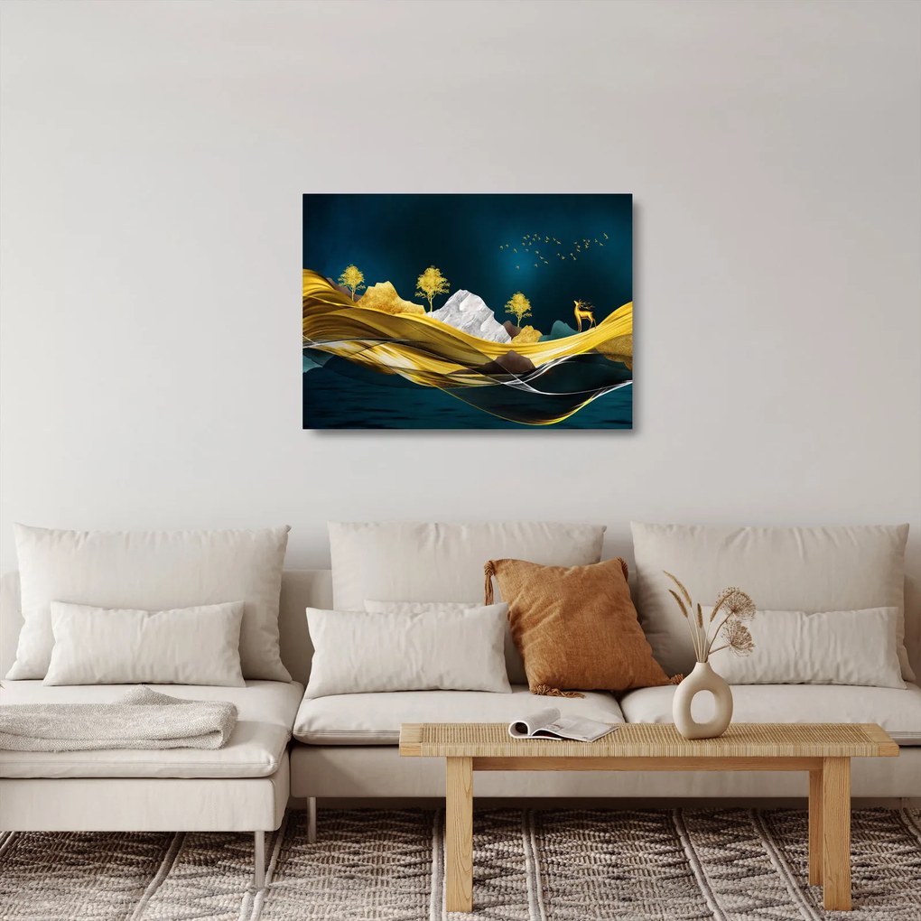 Obraz na szkle - Jeleń w krajobrazie (70x50 cm)