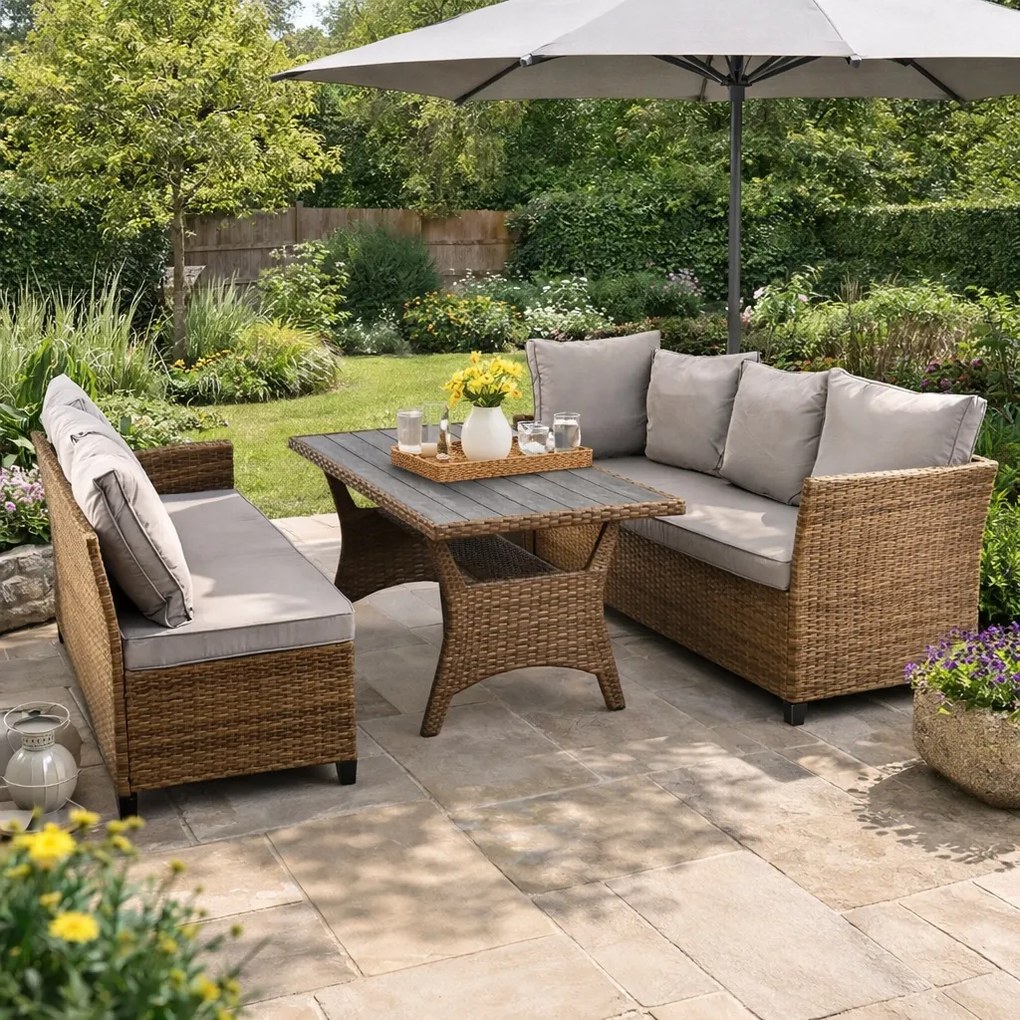 Modułowy narożnik ogrodowy ze stołem Sztokholm, brązowy/szary