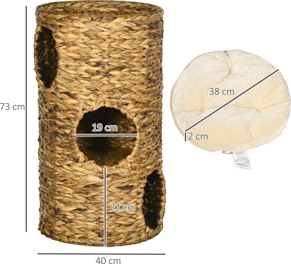 PawHut Drapak Beczkowy 73cm Wieża dla Kota z 3 Poziomami i Poduszką Wysokiej Jakości Drapak dla Kotów | Aosom PL
