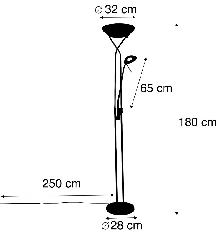 Lampa stojąca czarna z lampką do czytania z diodą LED i ściemniaczem Dim to Warm - Empoli Nowoczesny Oswietlenie wewnetrzne
