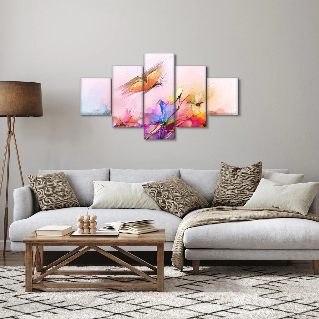 Obraz - Motyl nad kwiatem, abstrakcja (125x70 cm)
