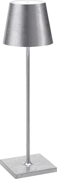 Lampa stołowa LED Zafferano Poldina Pro Silver Leaf, ładowalna i ściemnialna, z czasem pracy na baterii do 12 godzin.