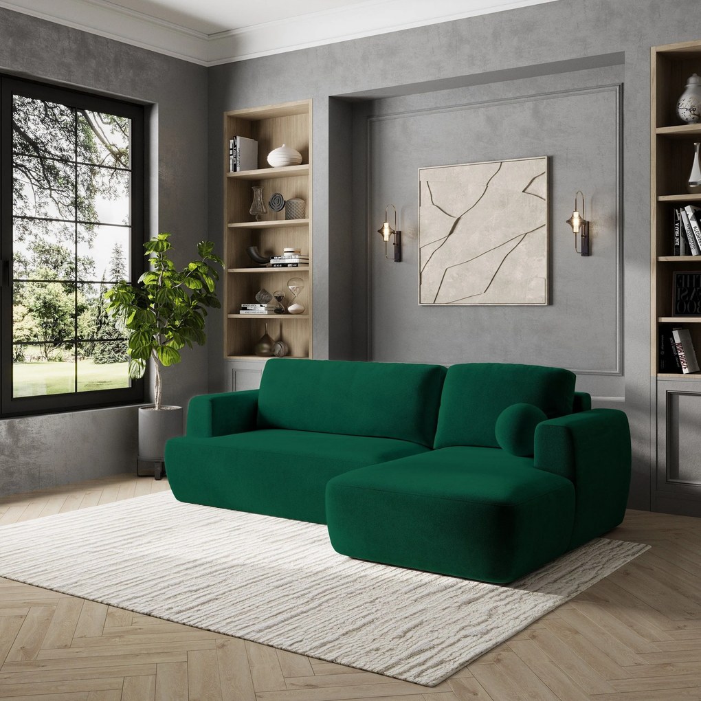 Masseno Narożnik SENTI z funkcją spania i pojemnikiem na pościel Narozniki L, Rozkładana sofa - Butelkowa zieleń, KRONOS 19