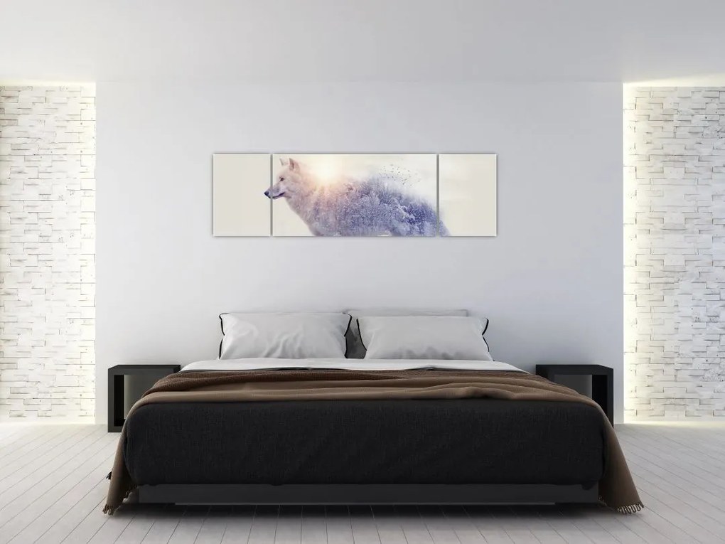 Obraz - Wilk arktyczny odzwierciedla dziki krajobraz (170x50 cm)